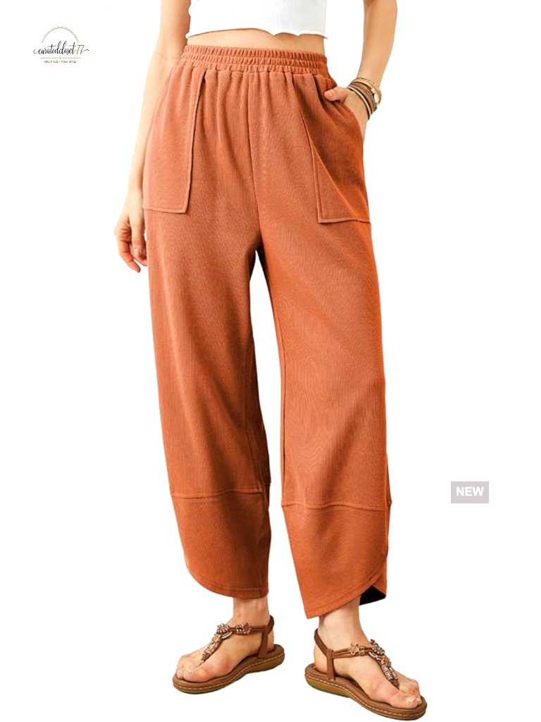 Wide Leg Palazzo Pants Elastic Waist Pockets Casual Loose Fit